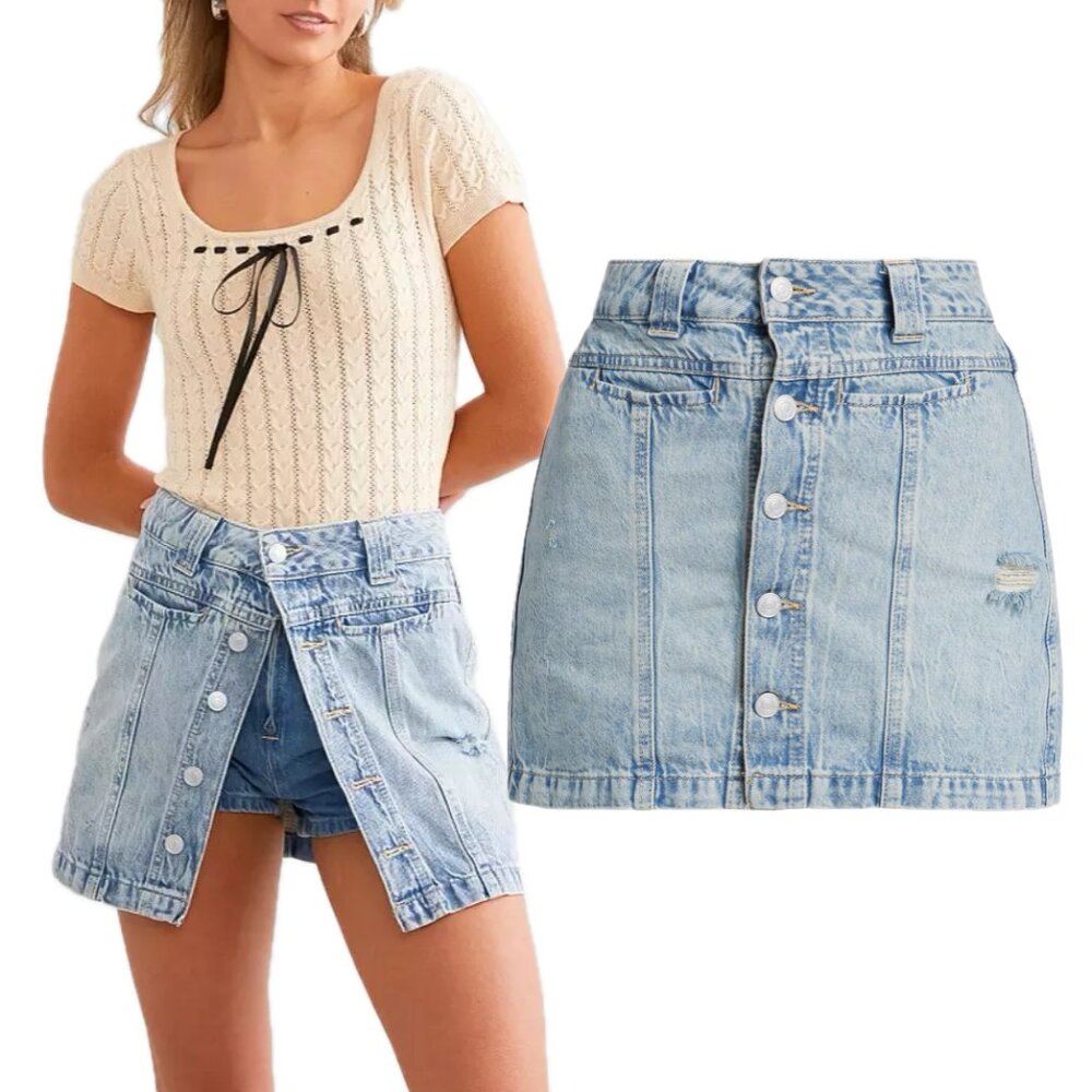 Free People Light Blue Denim Skort